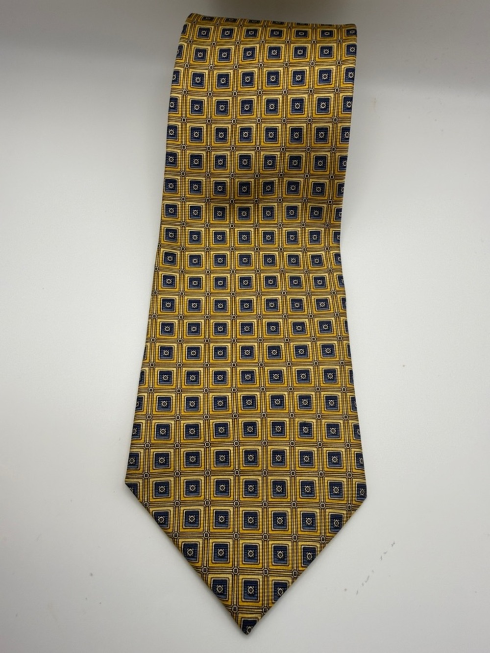 Pierre Cardin Gold and Navy Square-Pattern 100% Silk Tie